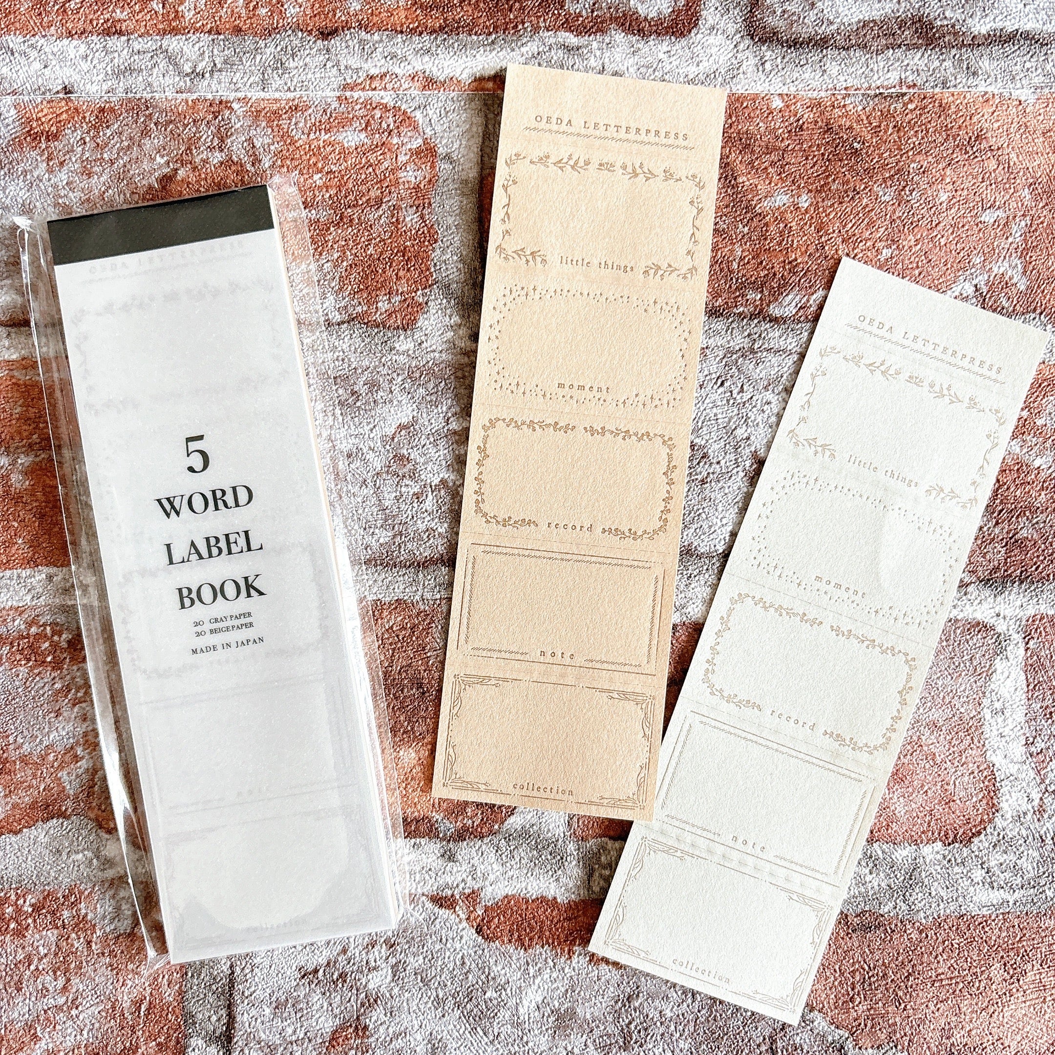 5word label book 【gray&beige paper】活版印刷 ラベルブック 大枝