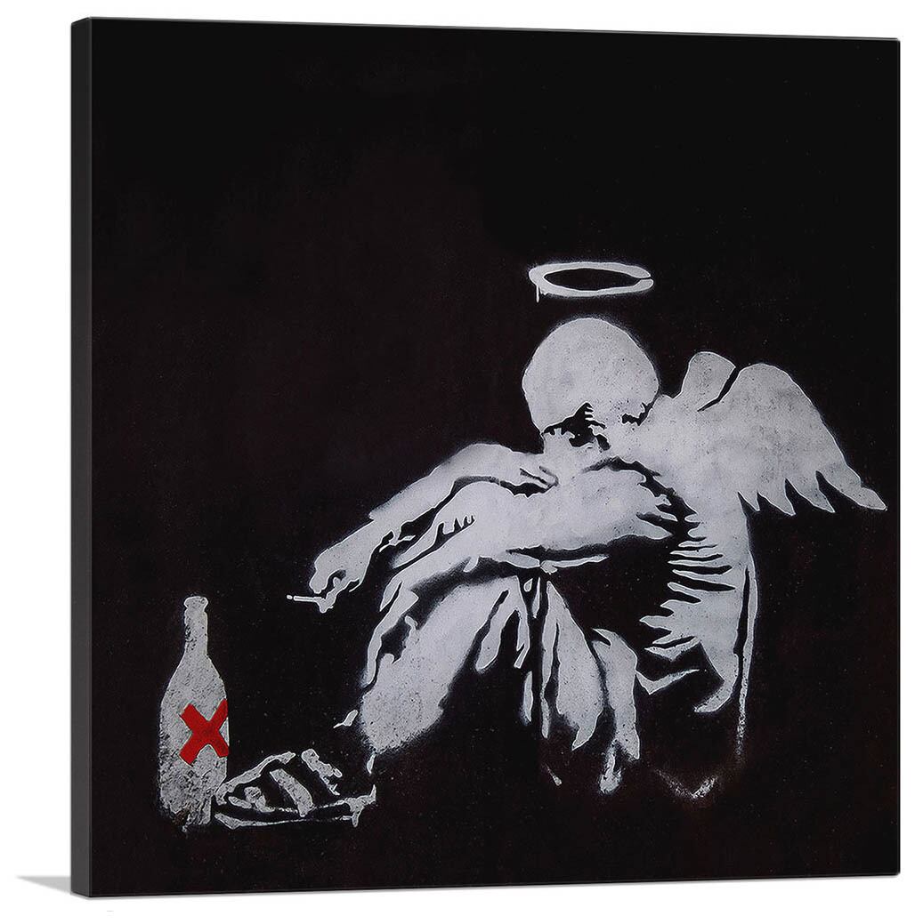 バンクシー「ドランク エンジェルb/Drunken Angel」展示用フック付きキャンバスジークレ