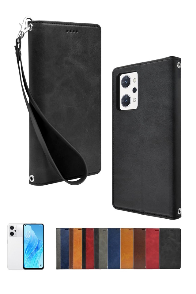 シズカウィル OPPO Reno9 A / Reno7 A ケース カバー 手帳型 本革調 レザーケース 1個入り ブラック