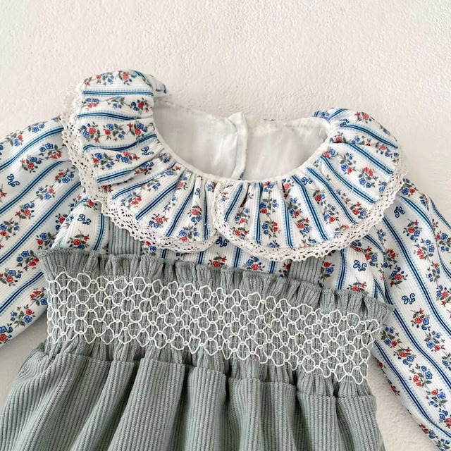 【取寄】これ1着でおしゃれに決まる!重ね着風レトロロンパース