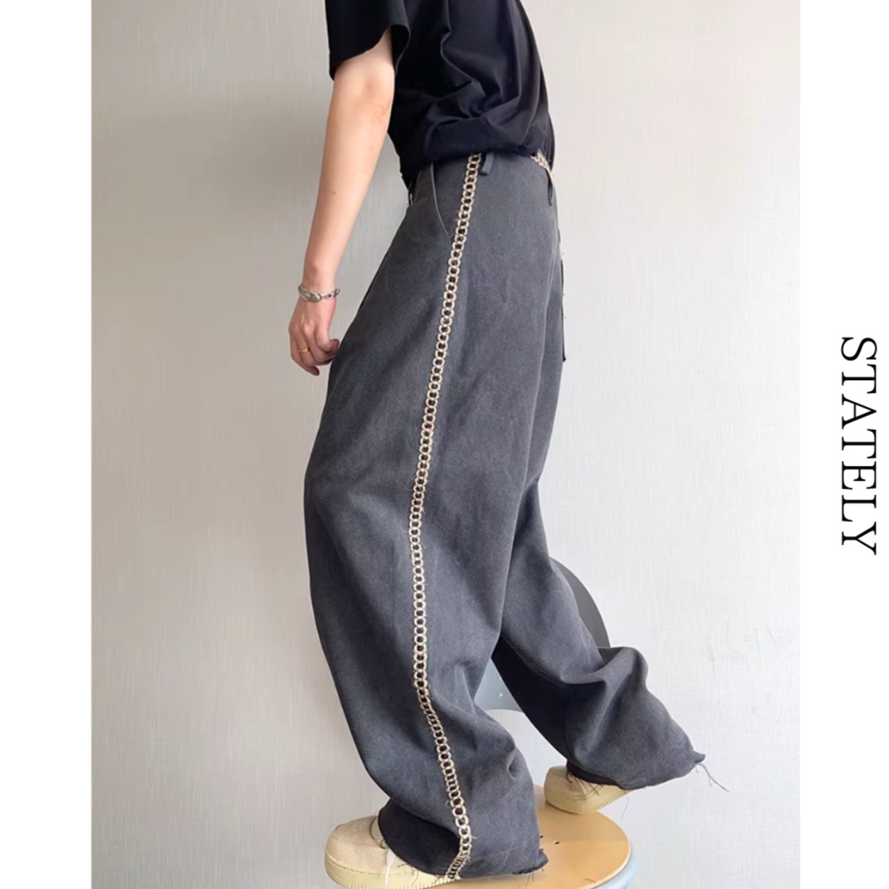 Chain Line Raw Hem パンツ_B133・画像3