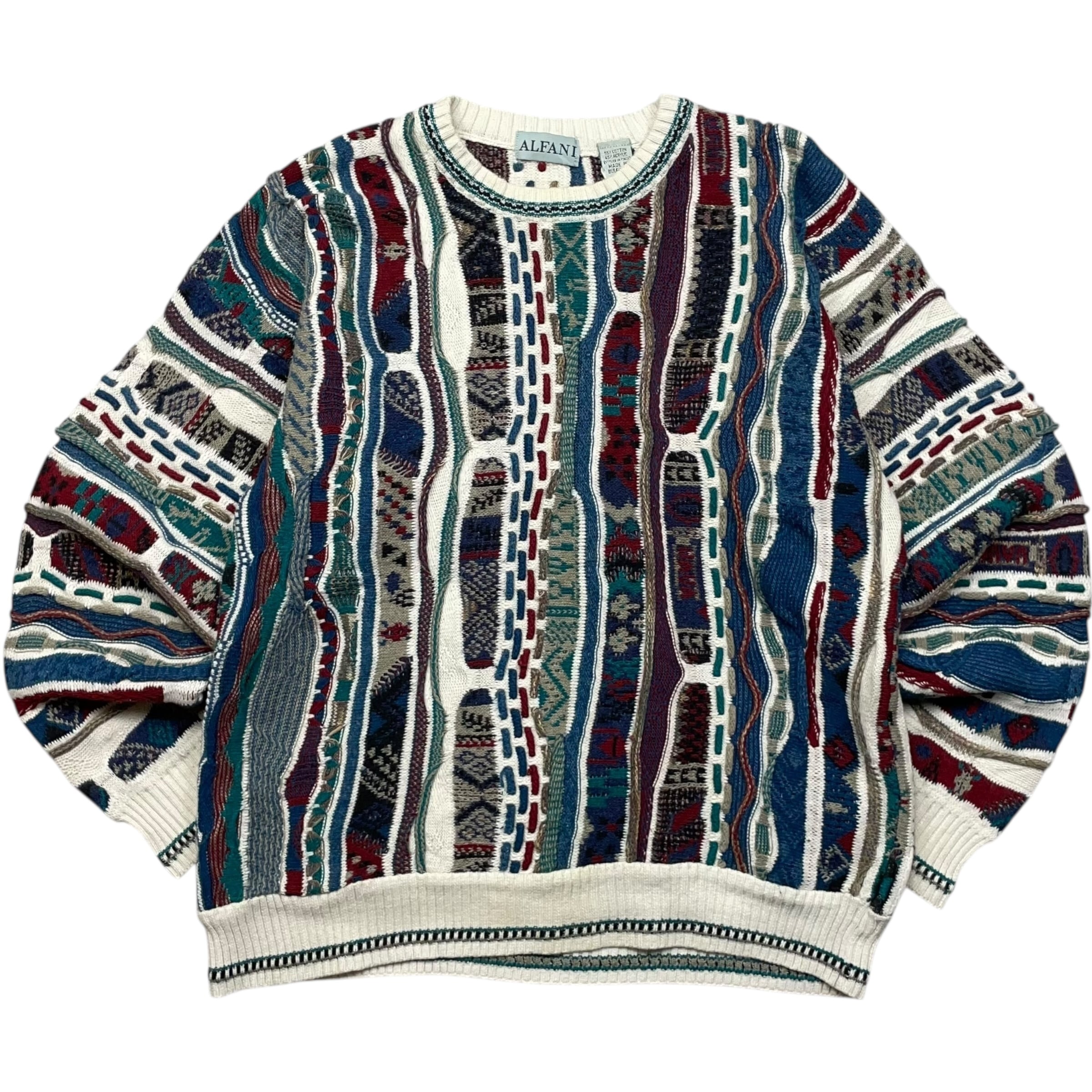 《L》 ALFANI アルファニ 3Dニット セーター 総柄 90年代 vintage no.9565