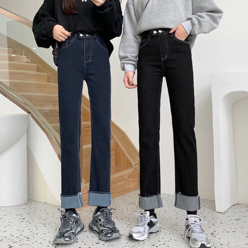 スプリングスタンダードパンツ ハイウェストウェストジーンズ ワイドレッグ レトロ 春物 ワイドパンツ スーパーモール66836402989