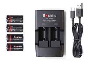 【在庫処分】Soshine CR123A 充電池 4本+充電器 セット3.0V (3.2V)