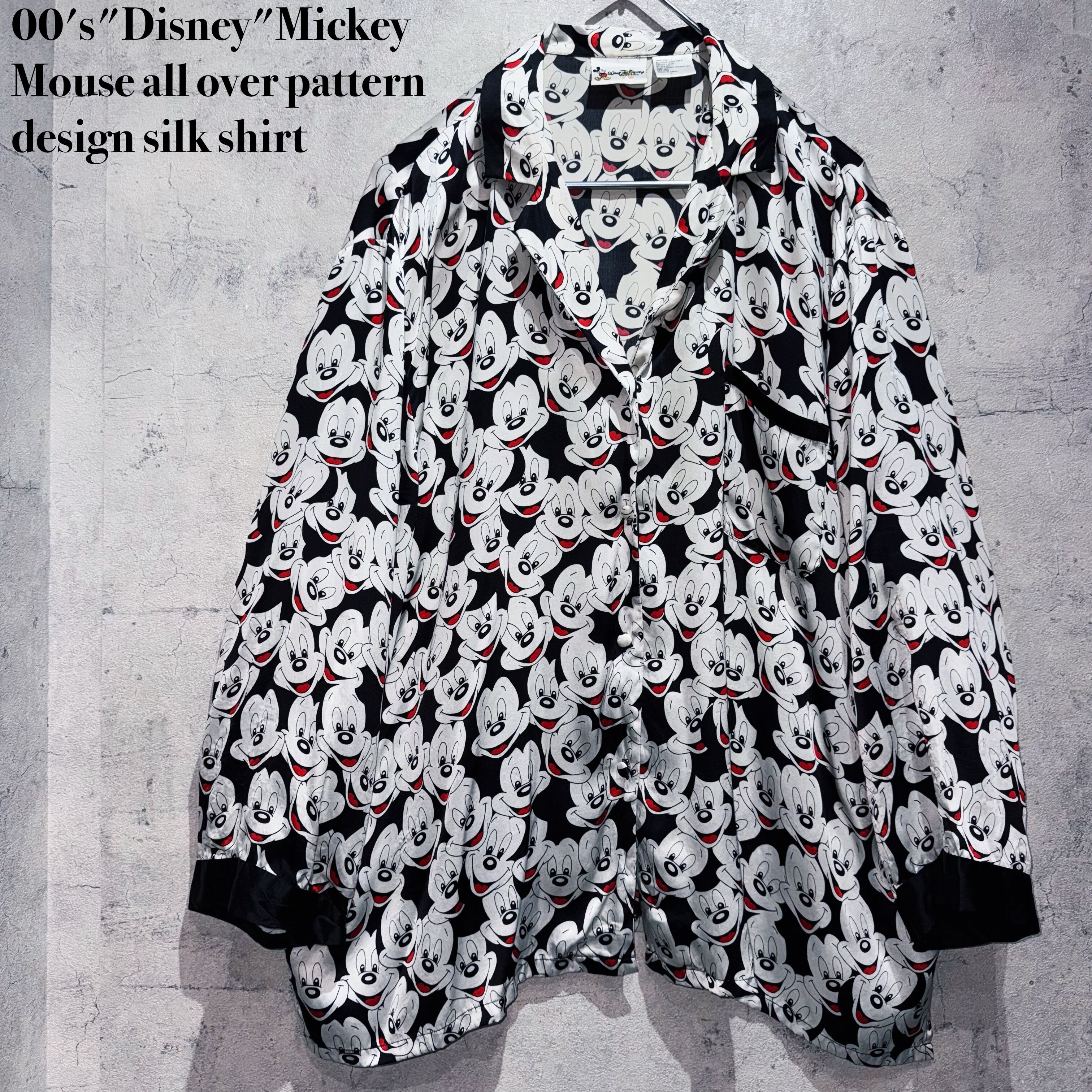 00's"Disney"Mickey Mouse all over pattern design silk shirt