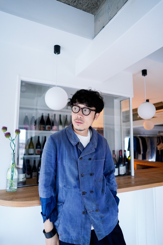 【1920s】"Double Breasted" Cotton Twill & Indigo Linen French Work JKT / 929