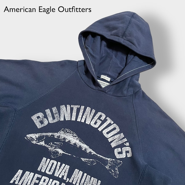 American Eagle Outfitters アーチロゴ ヴィンテージ 加工 パーカー プルオーバー スウェット フーディー ラグランスリーブ アメリカンイーグル xs us古着