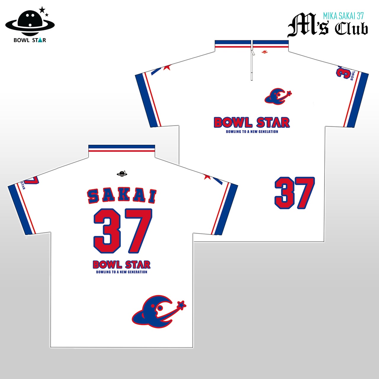 M's Club Bowling Wear08 ボウリングウェア・ホワイトトリコロール【M-Wear08】ネーム入り・完全受注生産