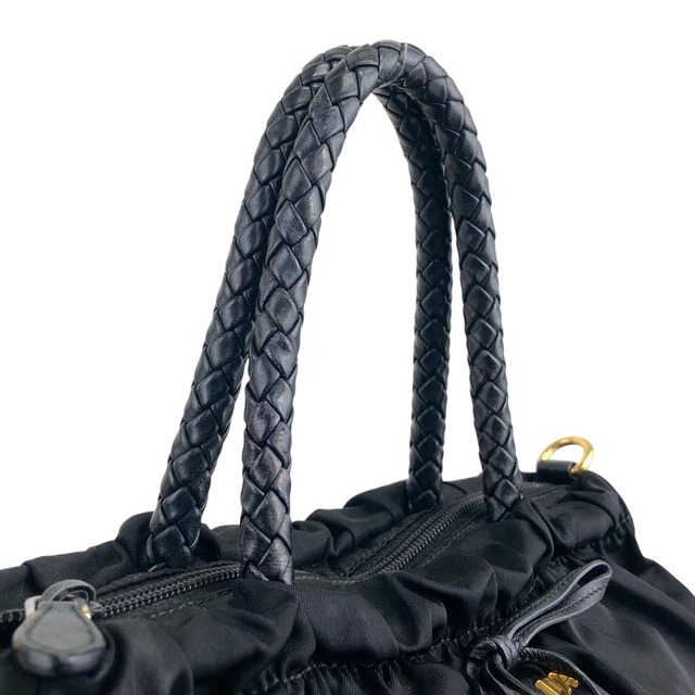 PRADA プラダ ハンドバッグ ブラック リボン ロゴ ナイロン 2way vintage ヴィンテージ オールド w7z54n