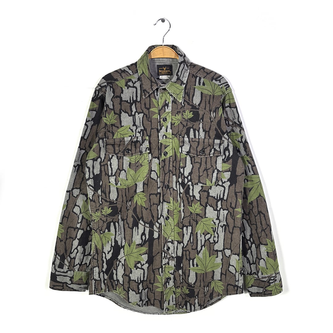 80s ディアスキン USA製 ヴィンテージ シャモアシャツ トレバーグカモ 長袖シャツ DEERSKIN サイズM 古着 CA1518