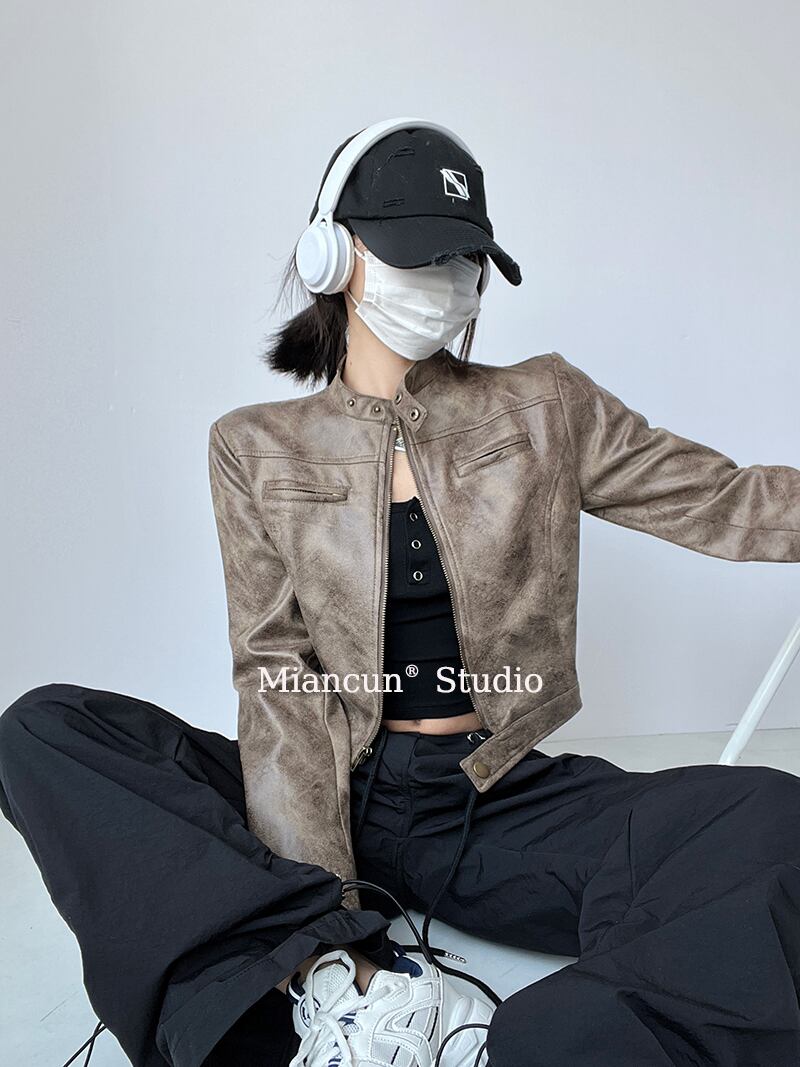 MianCun 古いレトロオートバイ模造スエードジャケット 2024 新しい