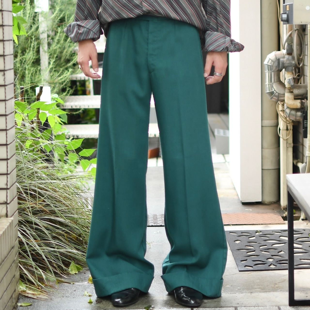 70's color flare slacks green