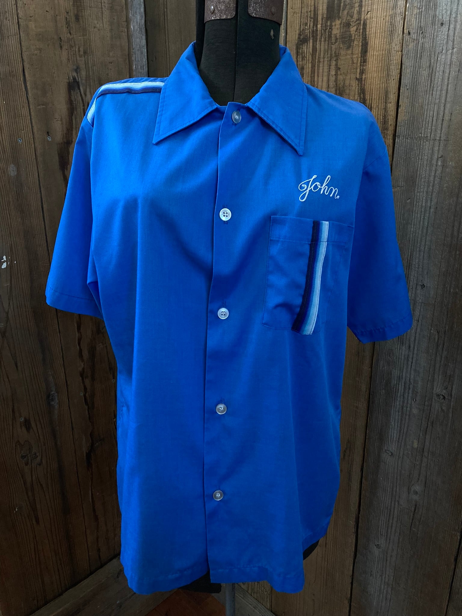 70s オリンピアン ボーリングシャツ USA製 ブルー Leo ライオン