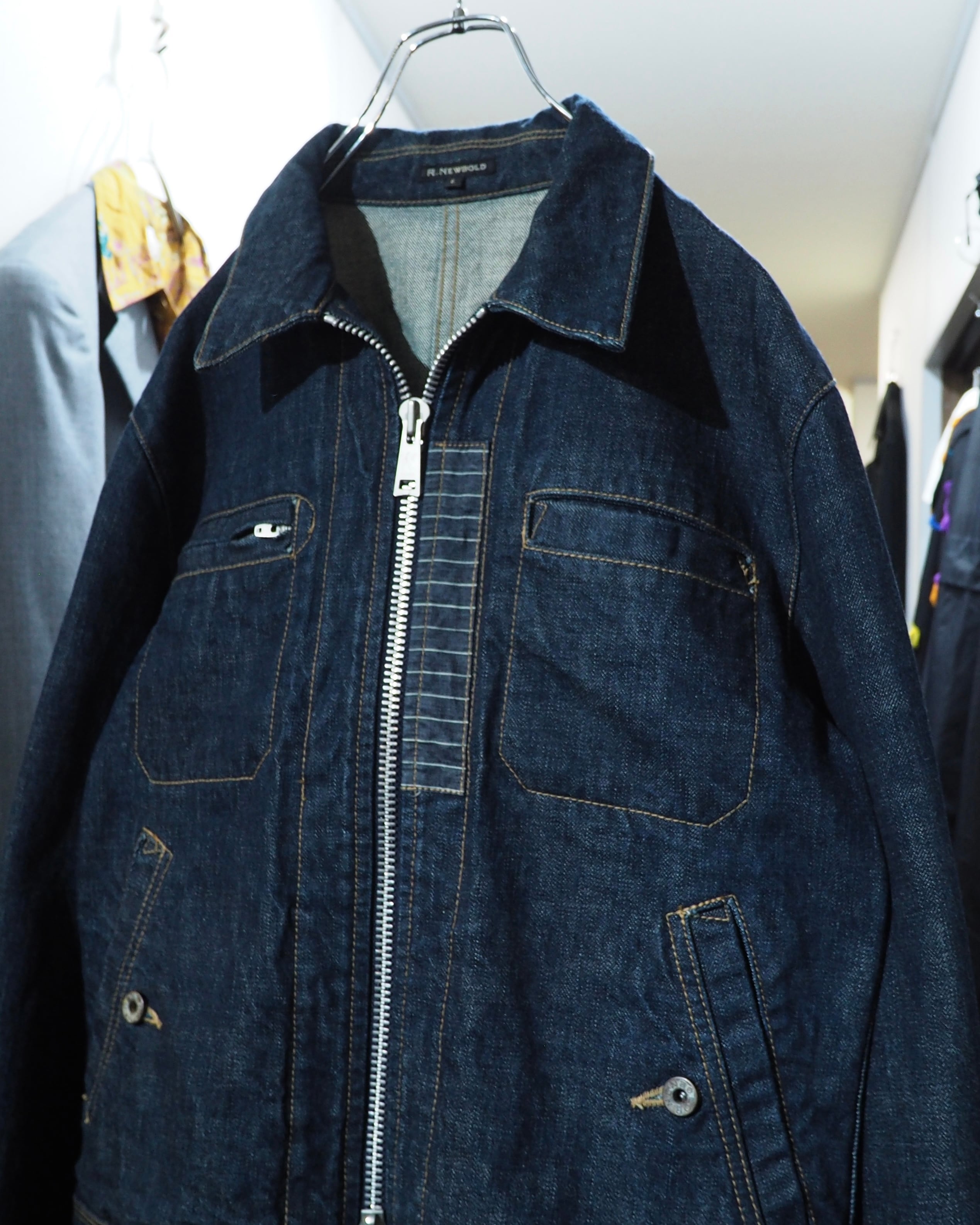 " R.NEWBOLD " Dark Indigo × Silver Metal zip Denim Trucker jacket