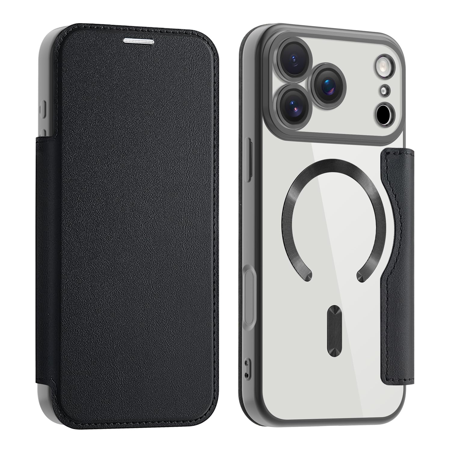 iPhone 18 Pro /17 Pro 対応手帳型ケース MagSafe対応 カード収納3枚,黒