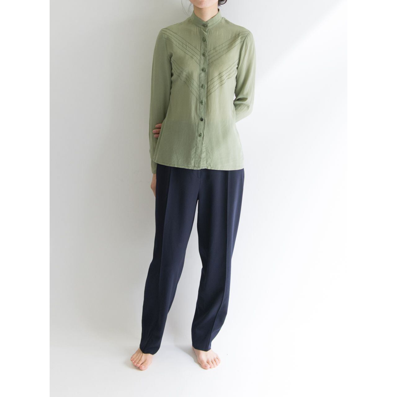【cacharel】Made in France 60-70's band collar silk blouse（キャシャレル フランス製バンドカラーシルクブラウス）2c