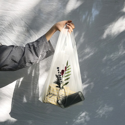 透明トートオーガンザ  刺繍ハンドバッグ