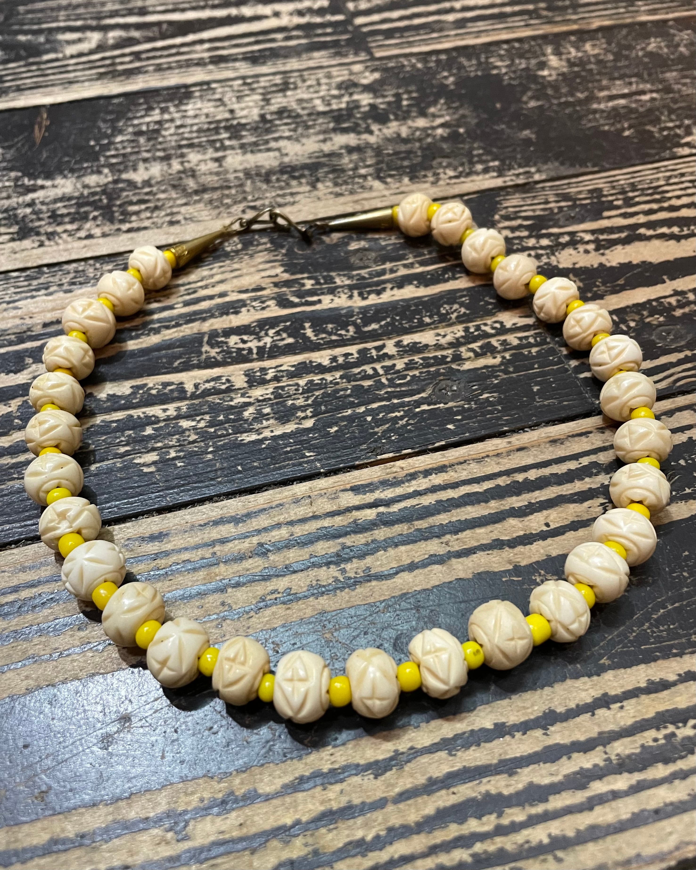 1930's vintagebeadsネックレス ケンジン】ビンテージ ホワイトハーツ ネックレス/VINTAGE HUDSON BAY