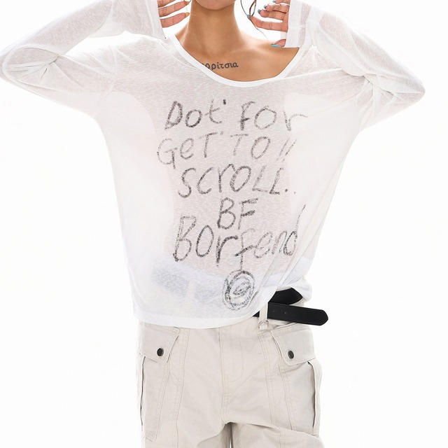 オフショルメッセージルーズトップス 3col   R01407