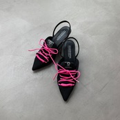 【受注予約：7月上旬入荷予定】knit lace-up sneaker heel/black