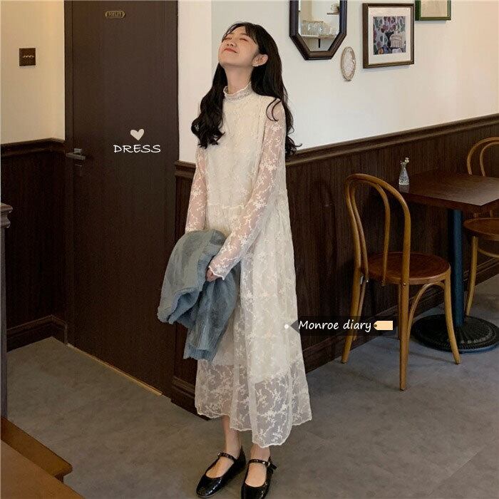 スタンダードホワイトドレス オータムウィンタースカート ロング レトロ 秋物 冬物 モンロー73854549700