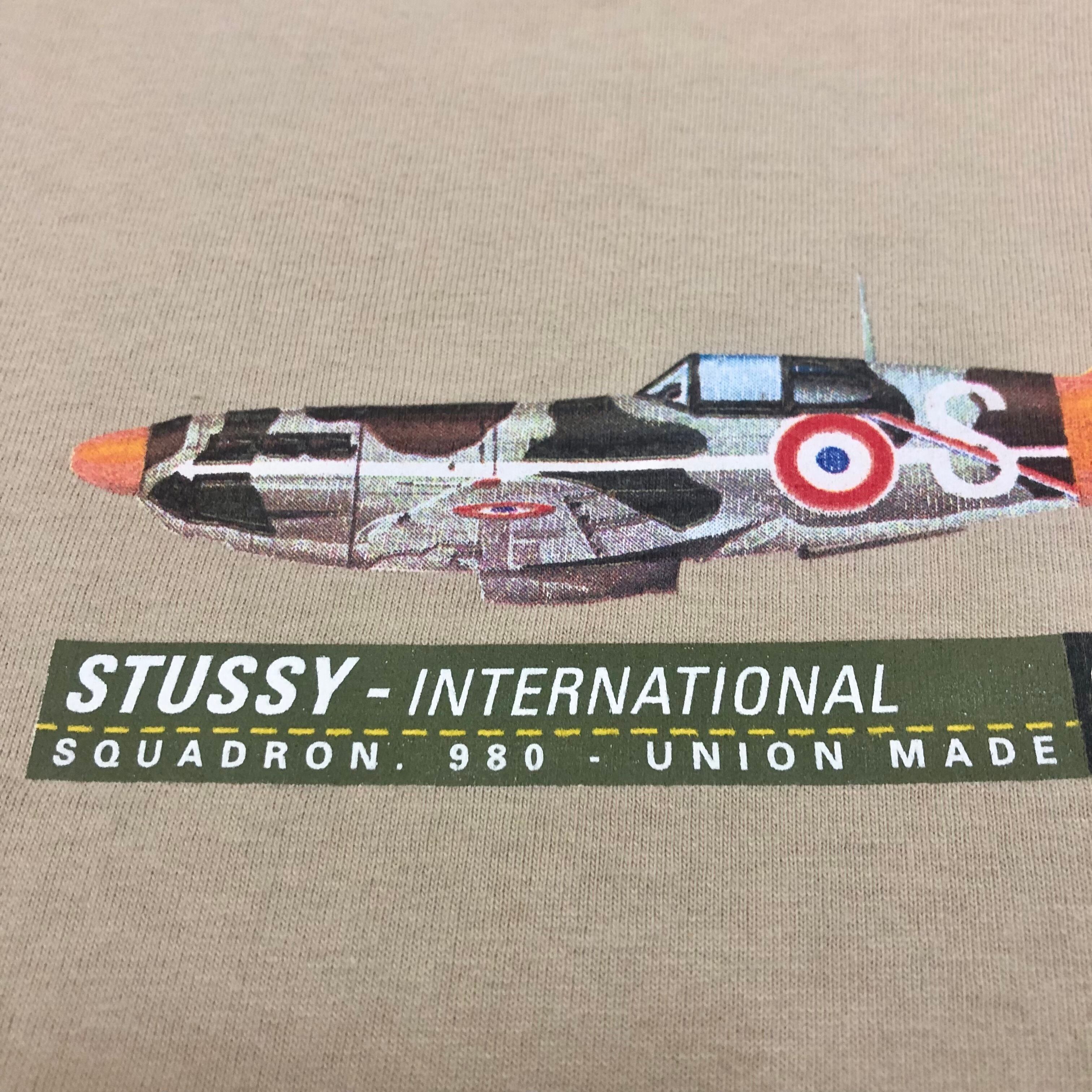 90s OLD STUSSY/D.520 print Tee/USA製/紺タグ/S/フランス空軍/飛行機