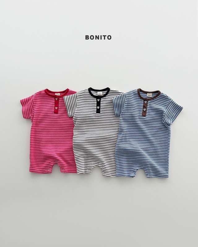 【取寄】bonito｜bebe summer waffle stripe henley suit｜サマーワッフルストライプヘンリーネックスーツ｜6M-18M｜baby｜26 summer