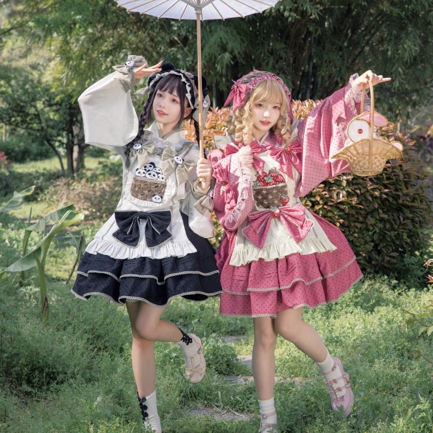 地雷系 中華風メイド パンダ イチゴ 2タイプ 姫袖&ティアードスカート コンカフェ イベント衣装