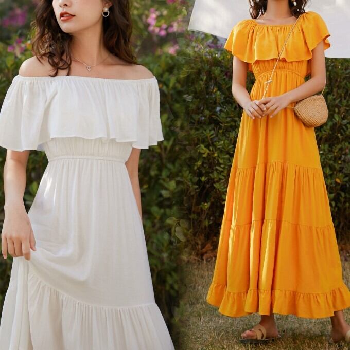 ワンピース レディース ロングワンピース ロング丈 フリル ティアード オフショルダー オフショル Aライン 2way かわいい 大人可愛い きれいめ カジュアル エレガント 清楚 フェミニン おしゃれ 綺麗 お嬢様 ナチュラル こなれ感 ラフ ラブリー キュート ガーリー ロマンチック 抜け感 存在感 リラックス 華やか 無地 学生 デート お出かけ 女子会 休日 リゾート 旅行 散歩 街歩き ホワイト イエロー S M L 春 夏 10代 20代 30代 韓国 韓国系 着回し 普段使い 送料無料