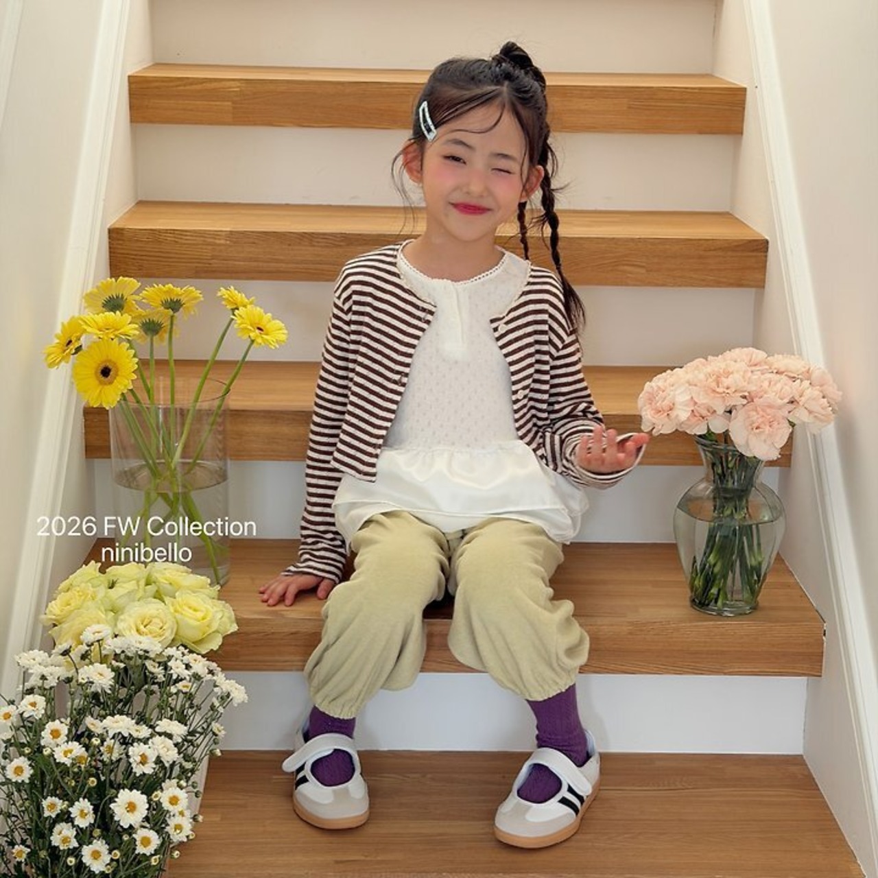 韓国子供服 / ninibello / Eyelet Tulip Layered T-shirt / 長袖Ｔシャツ *XS~XXL*
