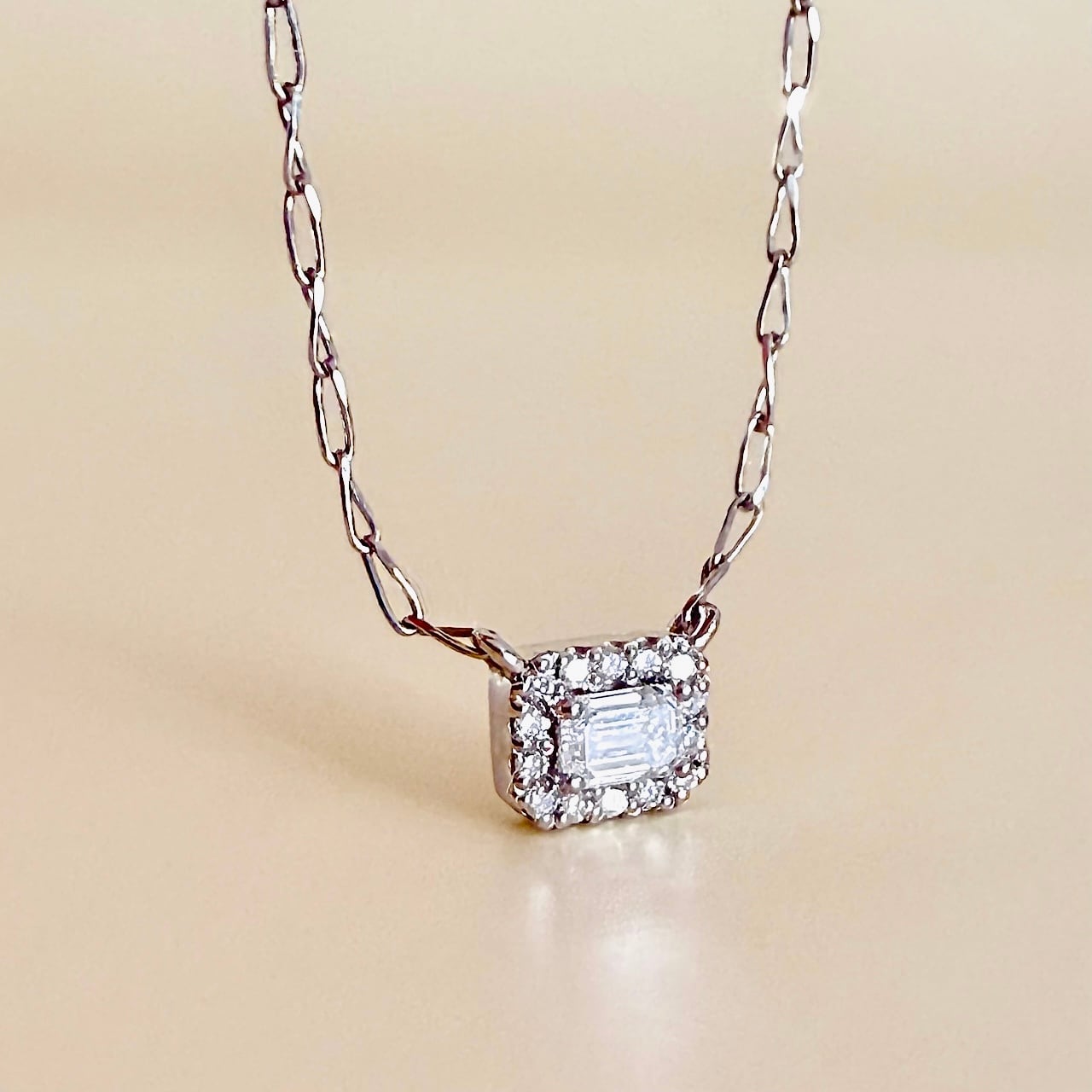 エメラルドカットダイヤモンド ペンダント 0.096ct プラチナ チェカ