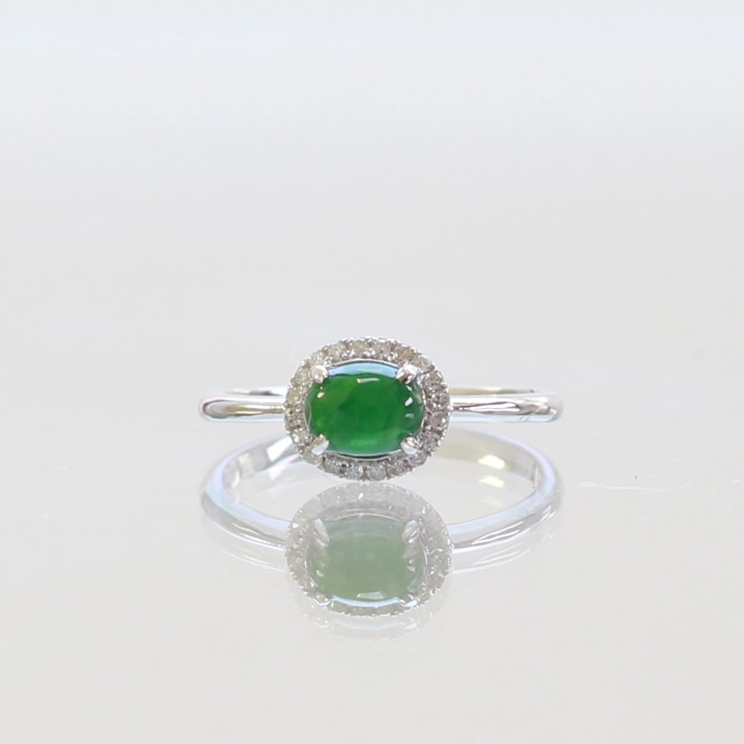 S925 翡翠 福豆リング☆ A貨 翡翠 グリーン うる艶グリーン翡翠リング K10YG forest green jade diamond A貨翡翠