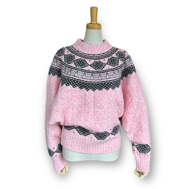 Dolman Nordic Sweater-PINK〖IKITSUKE〗ドルマンノルディックセーター イキツケ
