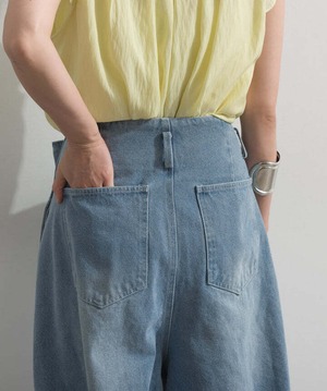 b421 ハイウエストベルトループデザインデニムパンツ blue