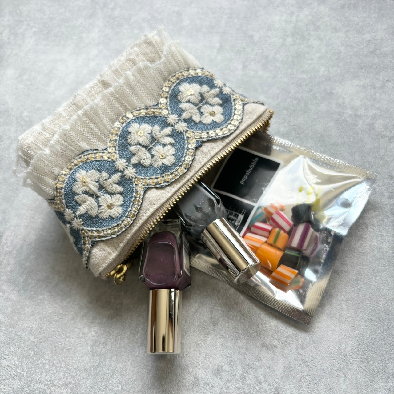 olive  インド刺繍  マルチポーチ（SW） 　