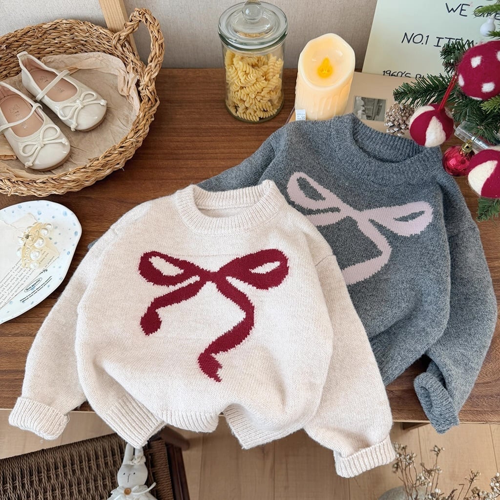 【90-150cm】全3色リボンニットトップス【071020】