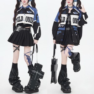 ブラックブルー2wayショートロングレーサーボタンジャケット（lli_6397）