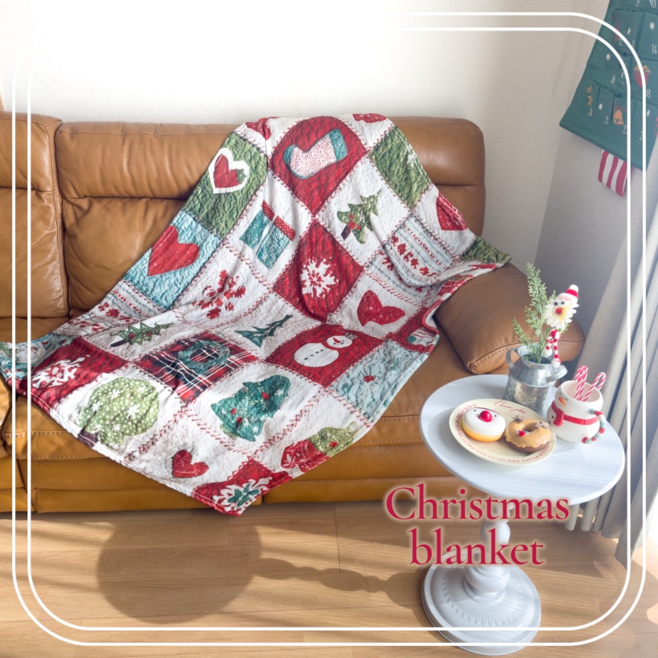 ”再入荷納期確認中★即納"Christmas blanket100×150 : クリスマス パッチワーク風 ブランケット マルチクロス 撮影用