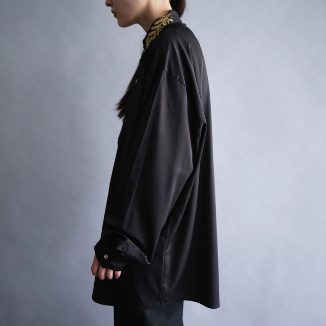 "刺繍" reef embroidery band collar loose shirt