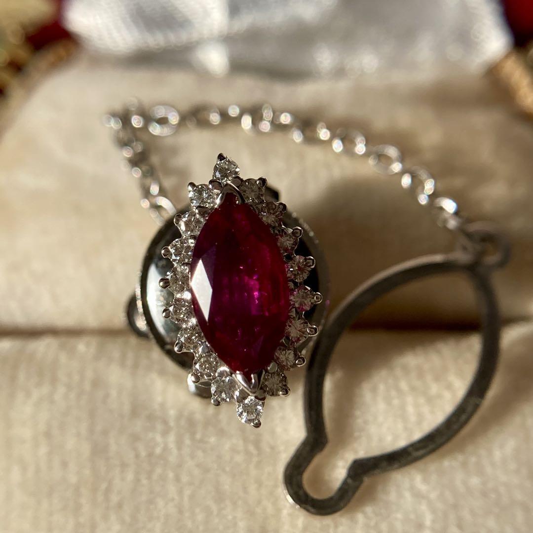 k14 真紅の輝き ビルマ産ルビー0.850ct ダイヤモンド ピンブローチ