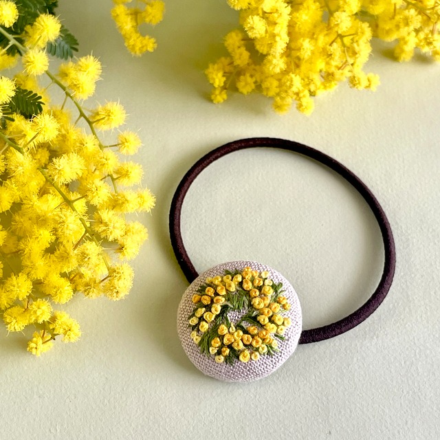 【ミモザ】刺繍ヘアゴム