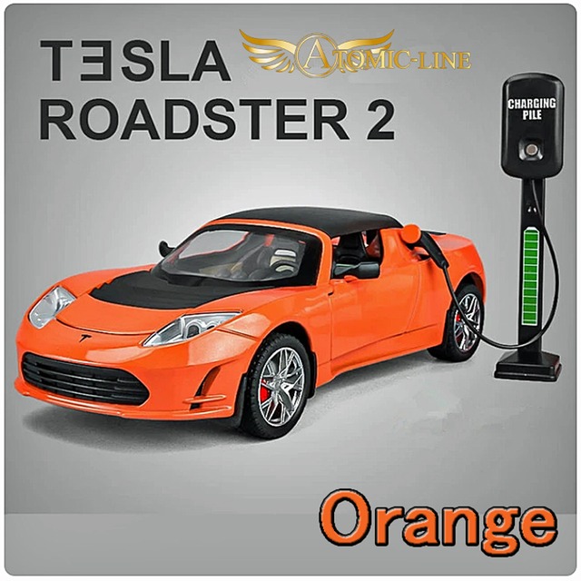 テスラ TESLR ロードスター 1/24 ミニカー 全4色 ライト点灯 エンジンサウンド 合金モデル 模型 ジオラマ