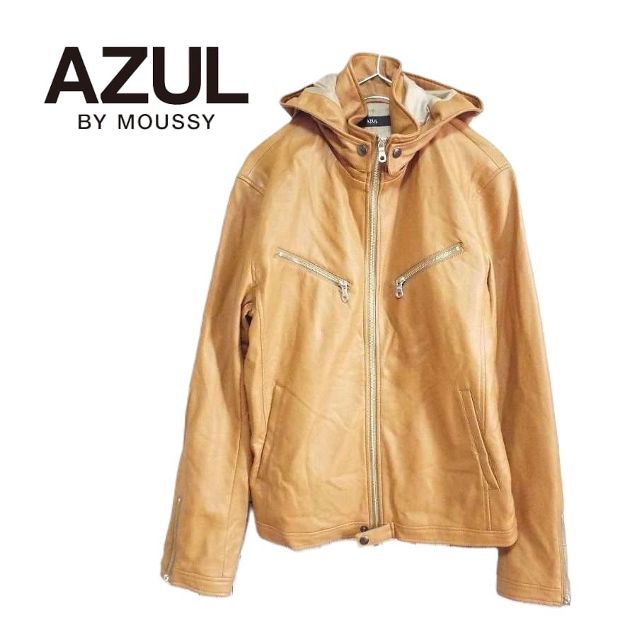【フェイクレザーのライダース風ブルゾン】AZUL BY MOUSSY