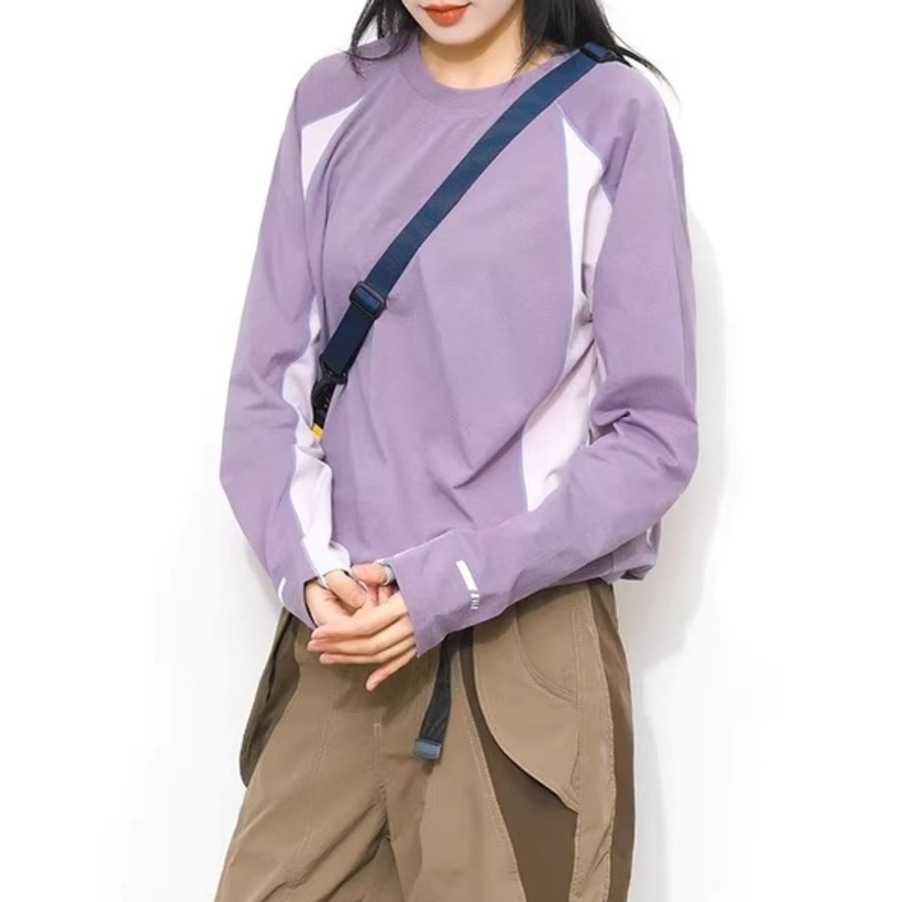 バイカラーパネルラインロングスリーブTシャツ C01189