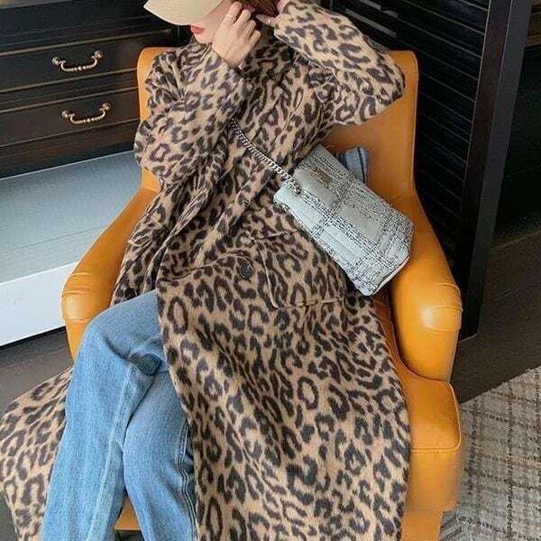 ダブルボタン レオパード ロング コート 長め ロング 豹柄 ダブルボタン レオパード ロング コート 長め ロング 豹柄