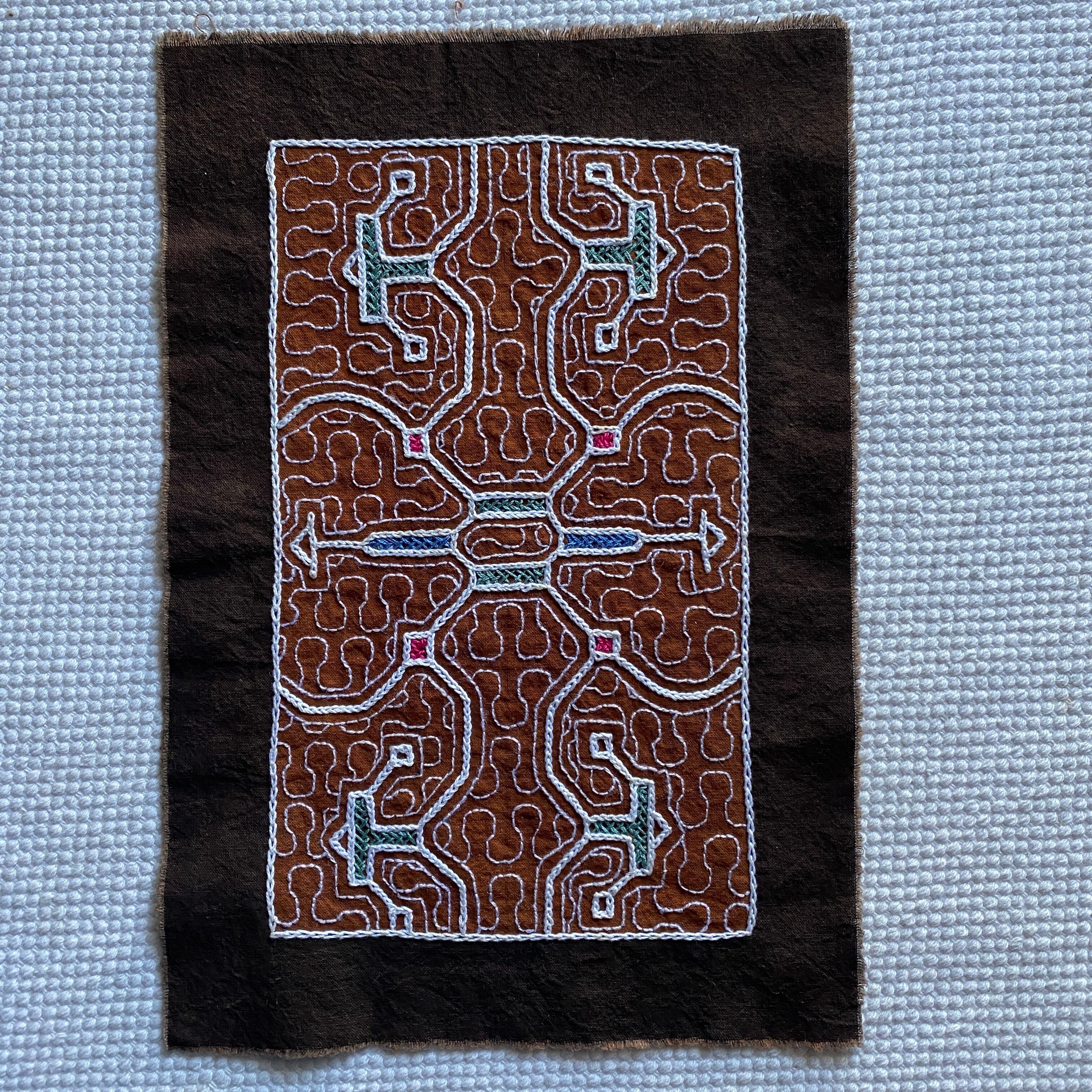 アヤワスカ　シピボ族　刺繍　額付き 刺繍布 | アマゾン屋 シピボ族の泥染めとバッグと雑貨