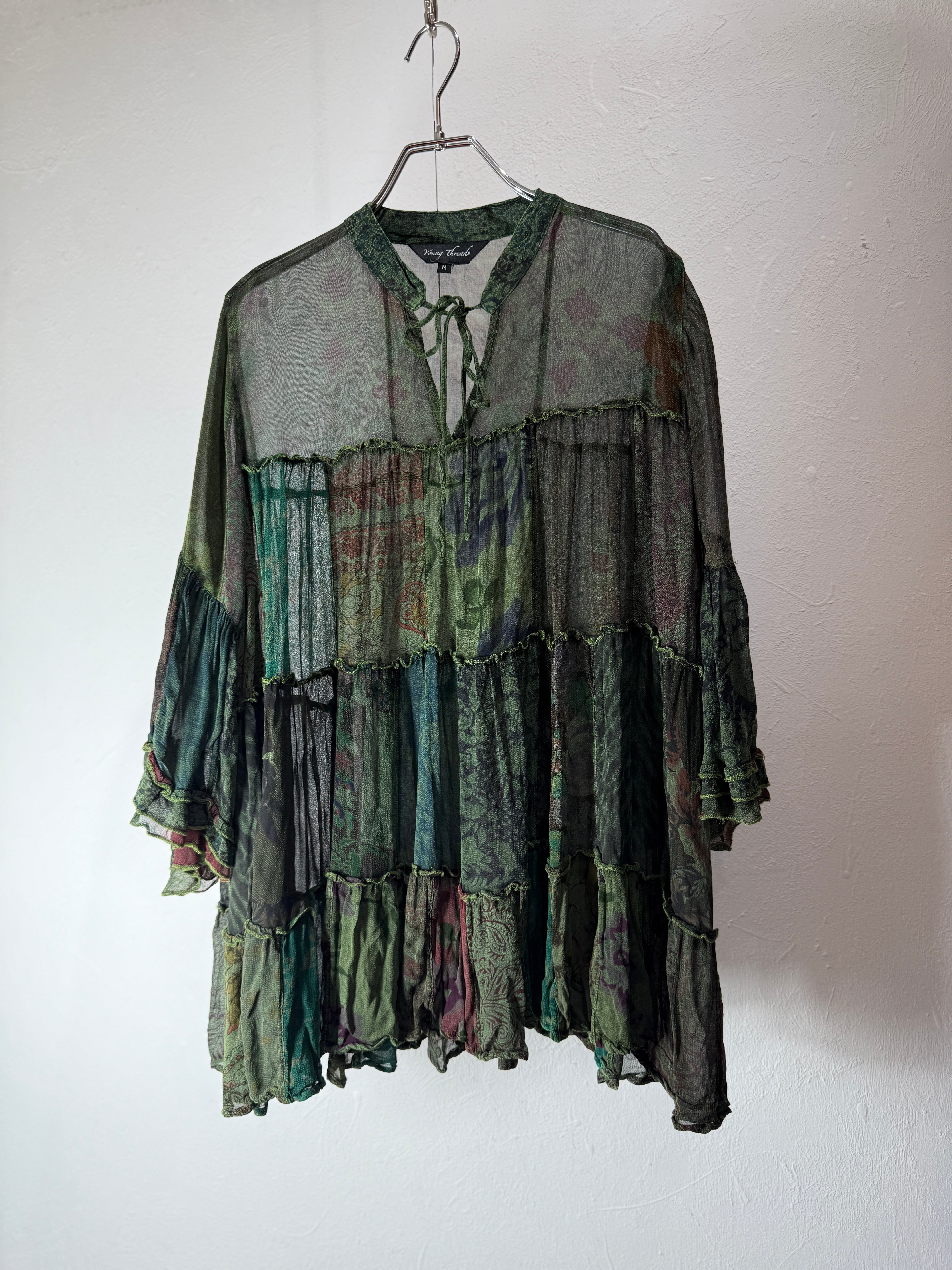 90s Sheer Patchwork Design Blouse