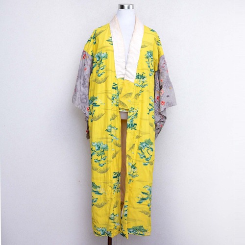 襦袢 着物 クレイジーパターン 絞り風 恋もよう ジャパンヴィンテージ  昭和 | Juban Kimono Robe Long Crazy Pattern Shibori Style Japan Vintage