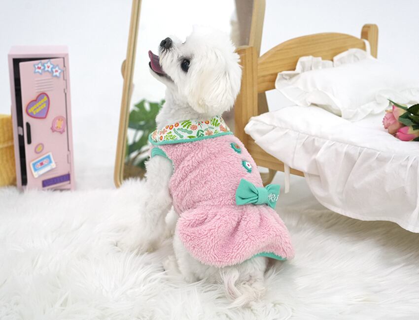 big ribbon fleece onepiece S ~ XL 2color / 犬服 新作 ドレス 暖かい フリース ドッグウェア ワンピース 袖なし 犬の服 ワンコ服 可愛い 猫