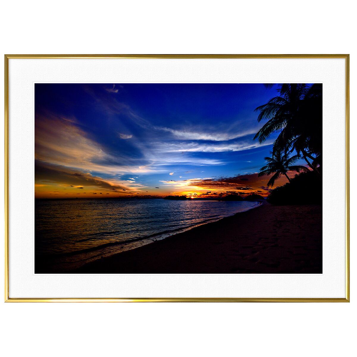 夕日写真 ハワイ マウイ島の夕日とヤシの木 インテリアアートポスター